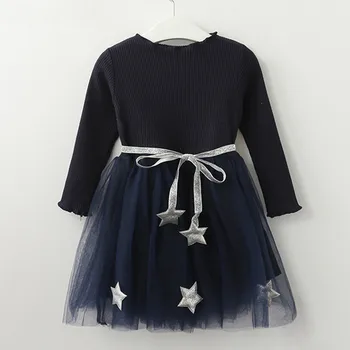 Nauja rudens vaikų dėvėti suknelė mergina Pasakos Žvaigždžių Diržo Tiulio tinklelio suknelė Vaikams, Kūdikių Mados ilgomis rankovėmis princesė dress DR19159