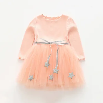 Nauja rudens vaikų dėvėti suknelė mergina Pasakos Žvaigždžių Diržo Tiulio tinklelio suknelė Vaikams, Kūdikių Mados ilgomis rankovėmis princesė dress DR19159
