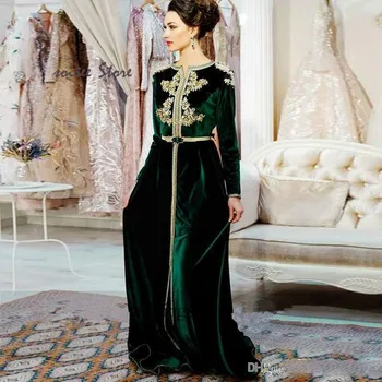 Elegantiškos Žalios Musulmonų Prom Dresses Elegantiškas ilgomis Rankovėmis Vakaro Suknelės 2020 arabų Dubajus Turkija Aksomo Oficialią Šalies Chalatai vestidos