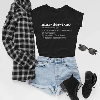Naujas Muderino Apibrėžimas T-Shirt Mano Mėgstamiausia Žmogžudystė - MFM - Podcast Tees Juokinga Moterų Grafinis Marškinėliai