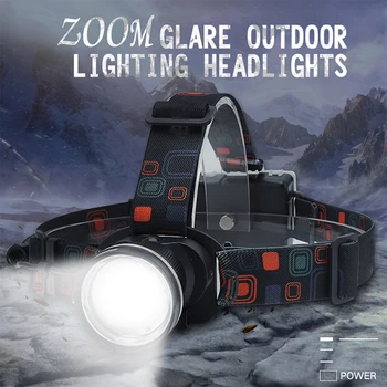 LED Žibintai Zoomable priekinis žibintas Žibintuvėlis 3 Režimai Su Baltos Šviesos Vandeniui Galvos Žibintuvėlis Žvejybos Kempingas, Žygiai (Juoda)
