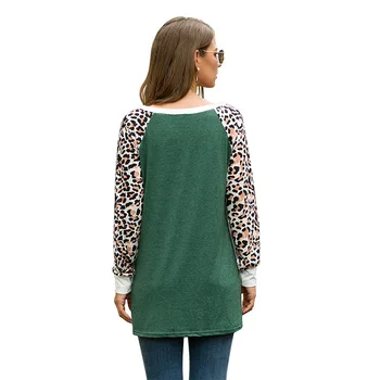 Naujas Moterų Leopardas Spausdinti ilgomis rankovėmis Kratinys T-shirt 2019 m. Rudens Mados Apvalios Kaklo Prarasti Viršų