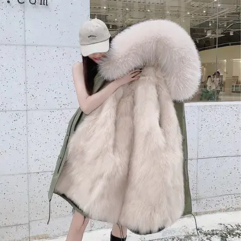 Specialus pasiūlymas moterų žiemos paltai nuimamas 2020 naujas žiemos fox meškėnas kailių linijinės pyragas įveikti kailis vidutinio ilgio dirbtiniais kailių paltai