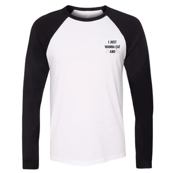 Aš Tiesiog Noriu Valgyti Pica & Miega Dizaino Raglan O-Kaklo Marškinėlius Grafinis Tee Individualų ilgomis Rankovėmis Kietas Mens Atsitiktinis marškinėlius Viršūnės
