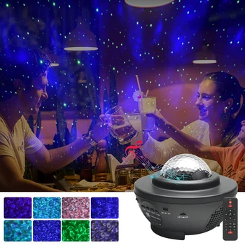 LED Star Naktį Šviesos Lempos Muzikos Žvaigždžių Vandens Banga Spalvinga Žvaigždėtas Dangaus Projektorius Blueteeth Garso Aktyvuotas Projektoriaus Šviesos Dekoras