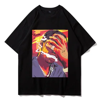 Hip-Hop Harajuku T Marškinėliai Vyrams Rūkymas Spausdinti Atsitiktinis vatos Pagaliukai Tees Moterų Vasaros Streetwear Riedlentės Trumpas Rankovės Tshirts