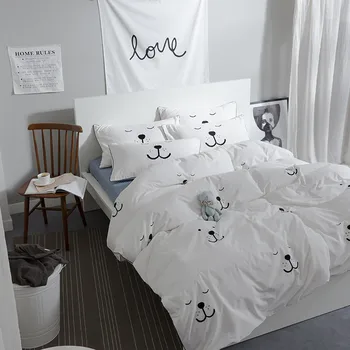 Medvilnės Vaikams Mergaitėms Baltos spalvos Patalynės Komplektas Twin Karalienė King size Mielas siuvinėjimas lova nustatyti Antklode/Antklodė padengti paklode set #349