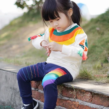 Baby Girl marškinėliai Puikus Vaivorykštė Spausdinti Kutas Megztinis Marškinėliai Kūdikiams, Vaikiška Vaikas Rudens Joker Viršūnės Iš Dėvėti Kūdikių Medvilnės Marškinėliai