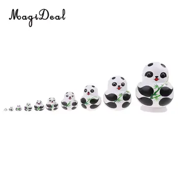 10x Medienos Mielas Panda Spausdinami rusijos Lizdus Lėlės Babushka Matryoshka Vaikų Lopšelio Dovana Darželio Žaislas Ornamentu