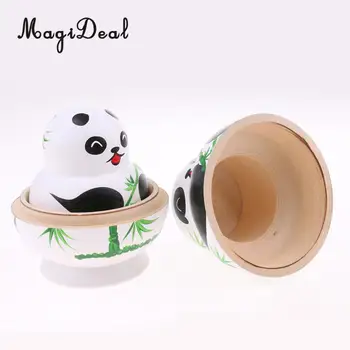 10x Medienos Mielas Panda Spausdinami rusijos Lizdus Lėlės Babushka Matryoshka Vaikų Lopšelio Dovana Darželio Žaislas Ornamentu