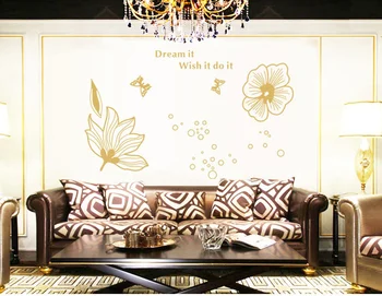 Naujas aukso žiedlapis lipdukas nuimamas miegamasis, gyvenamasis kambarys sofos fone namo apdaila sienos plakatas namų puošybai wallpaperXHC018