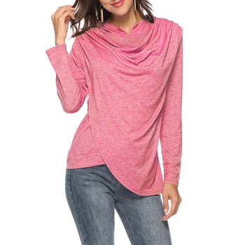 Pop Moterų Rudenį ilgomis Rankovėmis Megztinis Hoodie T-shirt Nesimetriškas Loose Fit Marškinėlius Pop 88