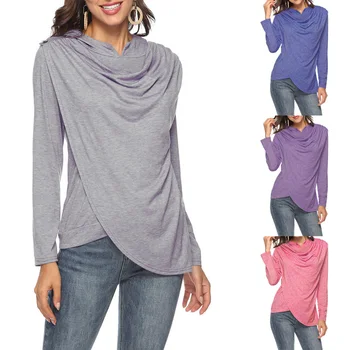 Pop Moterų Rudenį ilgomis Rankovėmis Megztinis Hoodie T-shirt Nesimetriškas Loose Fit Marškinėlius Pop 88