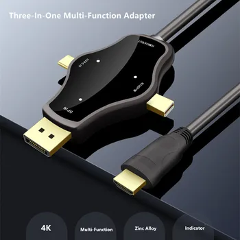 USB C HDMI Kabelis 4K 30Hz 3 In 1 Multi-Funkcija Konversijos Linijos 