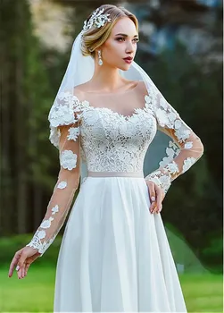 Elegantiškas Vestuvių Suknelė Ilgomis Rankovėmis Samtelis Iškirpte Backless Nėrinių Appliqued Nuotakos Suknelės 2020 M.