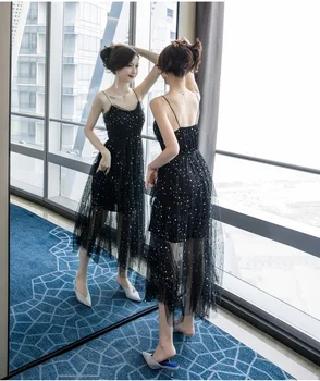 2020 metų vasaros naują korėjos Viktorijos stiliaus retro juoda apynasrio pasakų plonas vielos tinklo suknelė
