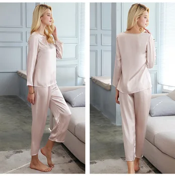 T77167 Moterų Vasaros Drabužių šilko pižama dviejų dalių Pajama Komplektai nėrinių Šilko Namai drabužių Sleepingwear Kostiumas