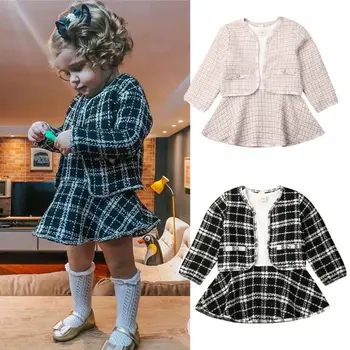 2020 Bamblys Vaikas Baby Girl Boutique Drabužių Pledas Kailis Tutu Suknelė Oficialią Šalies Aprangą 6M-5T