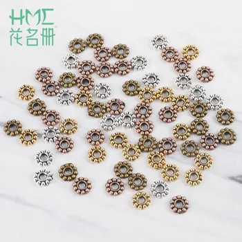 Didmeninė 6mm Papuošalai Priėmimo Metalo Tibeto Aukso, Sidabro Karoliukai, Metalinės Daisy Gėlių Tarpiklius granulių 2mm skyle 100vnt