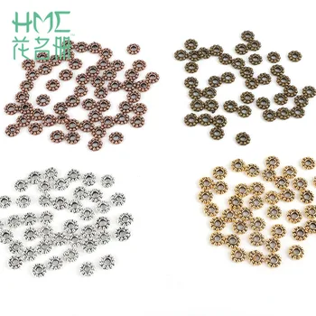 Didmeninė 6mm Papuošalai Priėmimo Metalo Tibeto Aukso, Sidabro Karoliukai, Metalinės Daisy Gėlių Tarpiklius granulių 2mm skyle 100vnt