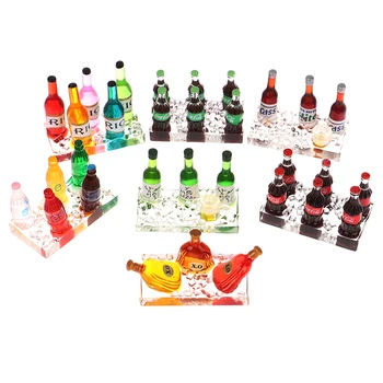 1/12 Miniatiūriniai Lėlių Priedai Mini Vyno Butelis Rinkinys su Langelyje Modeliavimas Gėrimų Modelis Žaislai Doll House Dekoro
