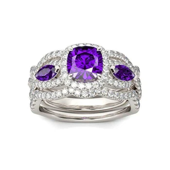 Europos Ir Amerikos Mados Violetinė Crystal Dviejų dalių Žiedas Elegantiškas Temperamentas Ponios Papuošalai Draugei Gimtadienio Dovana