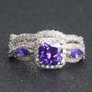 Europos Ir Amerikos Mados Violetinė Crystal Dviejų dalių Žiedas Elegantiškas Temperamentas Ponios Papuošalai Draugei Gimtadienio Dovana