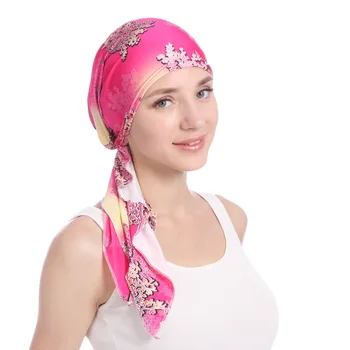 Naujas Moterų Galvos Skara Musulmonišką Hidžabą Skrybėlę Ruožas Gėlių Šifono Turbaną Chemo Kepurės Indijos Galvą Apvyniokite Plaukų Slinkimas Skarelė Žiemą
