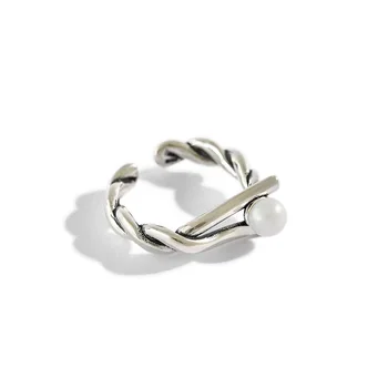 925 sterlingas sidabro susukti linijos žiedai moterims fine jewelry, derliaus imituojamas pearl reguliuojamas žiedo moterų dovanos