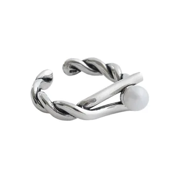 925 sterlingas sidabro susukti linijos žiedai moterims fine jewelry, derliaus imituojamas pearl reguliuojamas žiedo moterų dovanos