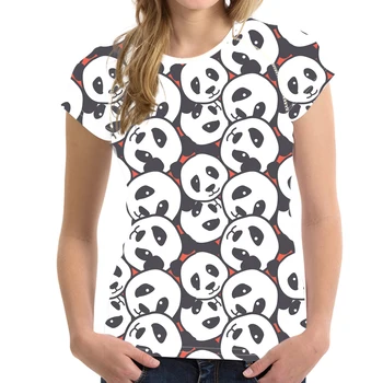 NOISYDESIGNS Mielas Mėlynos Spausdinimo Gyvūnų Panda Viršūnes Tee Vasarą Moterys Marškinėlius trumpomis Rankovėmis Atsitiktinis Paauglių Merginų, Mergaičių marškinėliai Naujiena