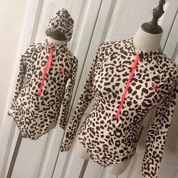 2020 Mažmeninės Šeimos Motina Dukra Atitikimo vientisi maudymosi kostiumėlį Moterų, Mergaičių Gražių ilgomis rankovėmis Saulės Leopardas Spausdinti maudymosi Kostiumėliai