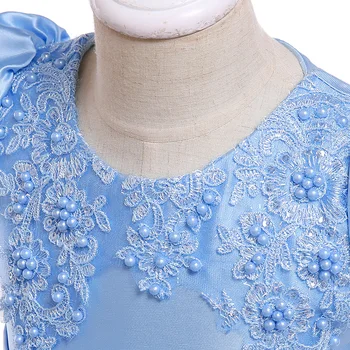 Grožis-Line Trumpomis Rankovėmis, Dangaus Mėlyna Satino Gėlių Mergaičių Suknelės Nėriniai Appliques Pirmosios Komunijos Suknelės, Perlų