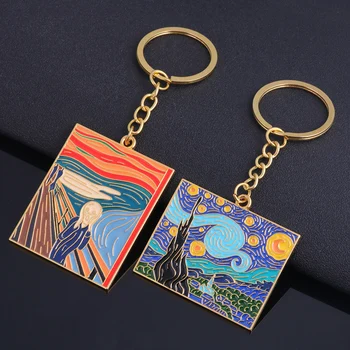 Mados Van Gogho Meno Emalio Keychains Klasikinis Žvaigždėtas dangus Surinkimo Naftos Tapyba Metalo paketų prižiūrėtojų raktinę Menininko Raktų pakabukas Dovana