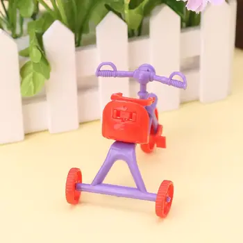 Lėlės Triratis Su Stūmimo Rankena Vaikai Miniatiūriniai Mini Žaislai Vaikams Dovanų Lėlių Priedai Plastiko Žaisti Namų Žaidimas Žaislas Y4UD