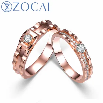 ZOCAI Prekės ženklo Dizainas Vestuvių Pora Žiedas Vyrams žiedas 0.09 CT Moterų Žiedas pagrindinis akmuo 0.15 CT H/SI sertifikuota deimantų žiedai JBQ00069AB