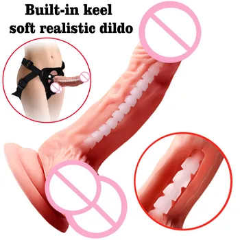Built-in kilio minkštas tikroviškas dildo siurbtukas varpos didelį vibratorių moterų netikras penis suaugusiųjų sekso žaislai moteris masturbator