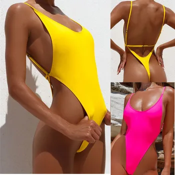 Aukštos Kojos maudymosi kostiumėlį Neon Thong maudymosi Kostiumėliai, Vienas Gabalas Plaukimas Kostiumas Moterims 2021 Seksualus Iškirpti Bathingsuits Orange Vieną Petį Plaukti