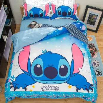 Animacinių filmų Dygsnio Patalynės komplektas karalienės dydžio antklodė padengti dvivietis miegamasis dekoro vaikams namų bendrosios lovatiesė berniuko lino poliesteris mėlyna