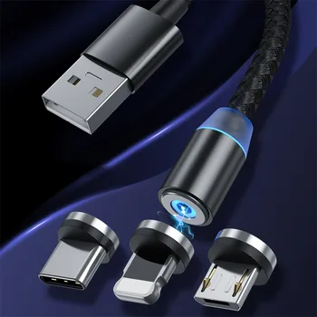 LED Magnetinio USB Laidas, Greito Įkrovimo USB C Tipo Telefono Kabelis Magnetas Įkroviklis Duomenų Mokestį, Micro USB 