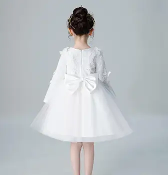 Elegantiška Kalytė Princesė Gėlių Mergaitė Grupė Dress Duobute Gėlių Tiulio Vestuvių Vakaro Suknelė Ilgomis Rankovėmis Vaikų Pirmosios Komunijos Suknelė