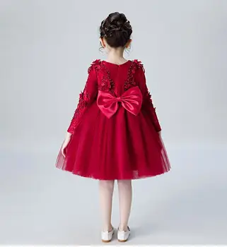 Elegantiška Kalytė Princesė Gėlių Mergaitė Grupė Dress Duobute Gėlių Tiulio Vestuvių Vakaro Suknelė Ilgomis Rankovėmis Vaikų Pirmosios Komunijos Suknelė
