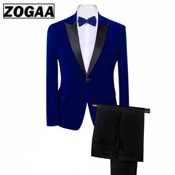 ZOGAA 2019 Mens Classic 3 Gabalus Nustatyti Aksomo Kostiumus Stilingas Bordo Royal Blue Black Vestuvių Jaunikis Slim Fit Smokingas Prom Kostiumas