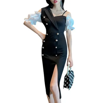 Prekės Dizaineris Hepburn Seksualus Vieno Peties Suknelė Moterims Vien Vasaros Suknelė 2021 Ponios Dvigubo Breasted Midi Suknelė Vetement Femme