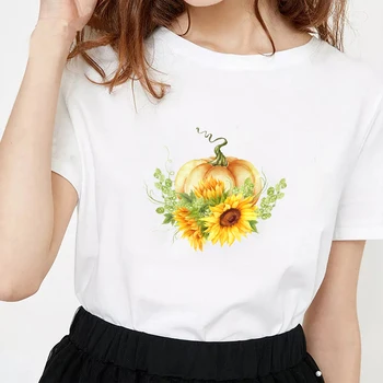 Mados Drabužius Moteris 2020 Grafinis Marškinėliai Derliaus Vasarą Atsitiktinis Viršų korėjos Stiliaus trumpomis Rankovėmis Saulėgrąžų Spausdinti Moterų marškinėliai Tee