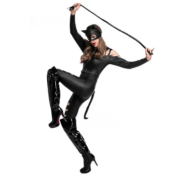 Moteris Helovinas Catwoman Kostiumas Moterų Sexy Suaugusiųjų stora oda catsuit Cosply balius naktiniame klube Bar Vaidmuo šalis suknelė