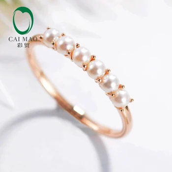 Caimao Kietas 9KT Aukso Apvalių Gėlavandenių Perlų Dalyvavimas Vestuvių Exquise Žiedas