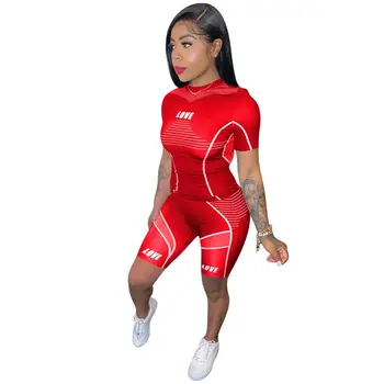 Echione Vasaros Laiškas Spausdinti Moterų Tracksuit Sporto 2 dalių komplektas Liesas Fitneso Šortai Nustatyti Bėgiojimas Femme 2020 Atitikimo Rinkinys