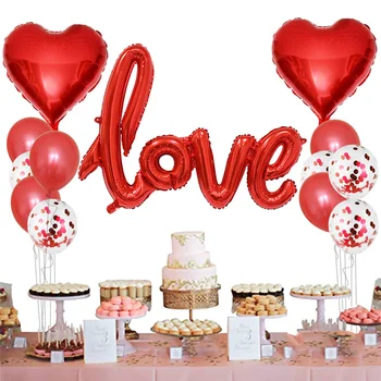 13pcs/set Lateksiniai Balionai Romantiška Vestuvių aš Tave Myliu Folija Balionai Širdies Kolbų Valentino Dienos, Gimtadienio Dekoracijos