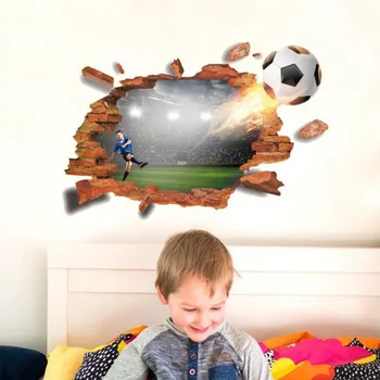 3D Futbolo Skaldytų Skylę Sienų Lipdukai Gyvenimo Kambario, Miegamasis Namų Dekoro Priedai Sofa-lova, TV Foną, Dekoratyvinis Lipdukas